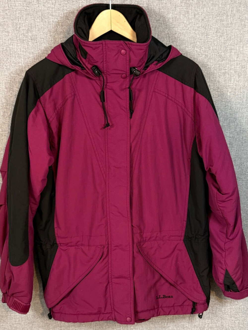 Vintage 90s L.L.Bean Womens Small Insulated Ski Parka Jacket Magenta Black